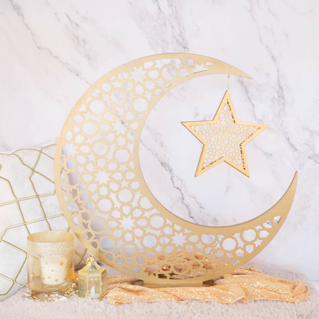 Halvmåne med hængende stjerne - fritstående dekoration - stor