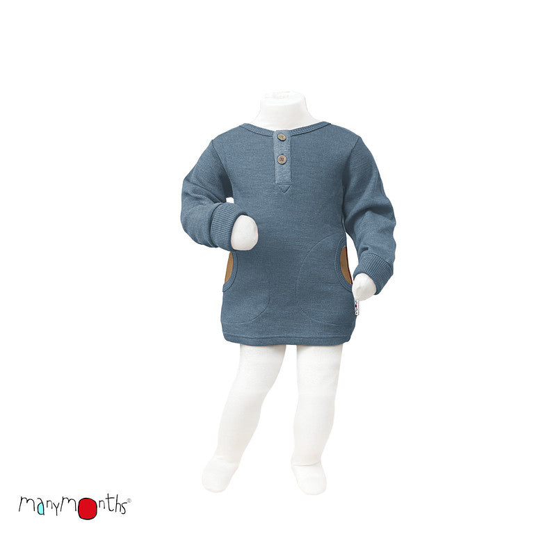 ManyMonths - Henley Bluse med knapper i merino uldrib