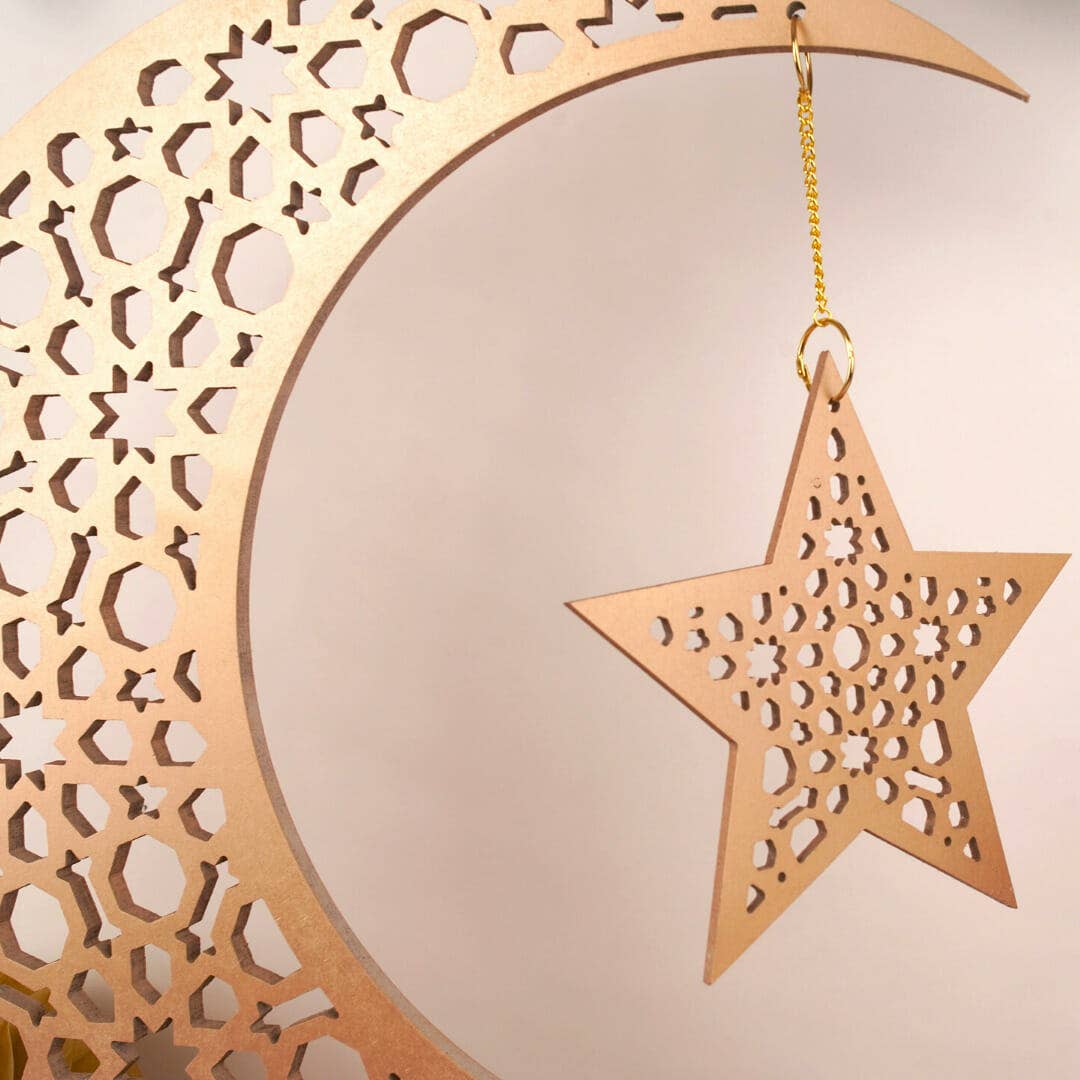 Nymåne med hængende stjerne - fritstående dekoration - stor