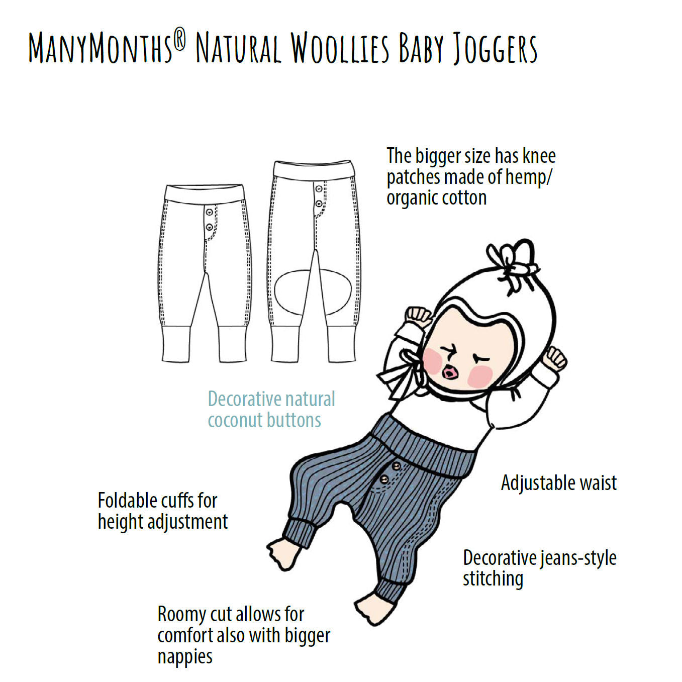 ManyMonths - Baby joggingbukser i merinould