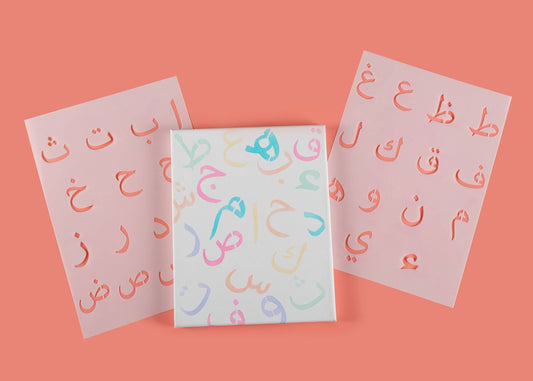 Arabisk alfabet & tal- 3-pak genanvendelige Stencils
