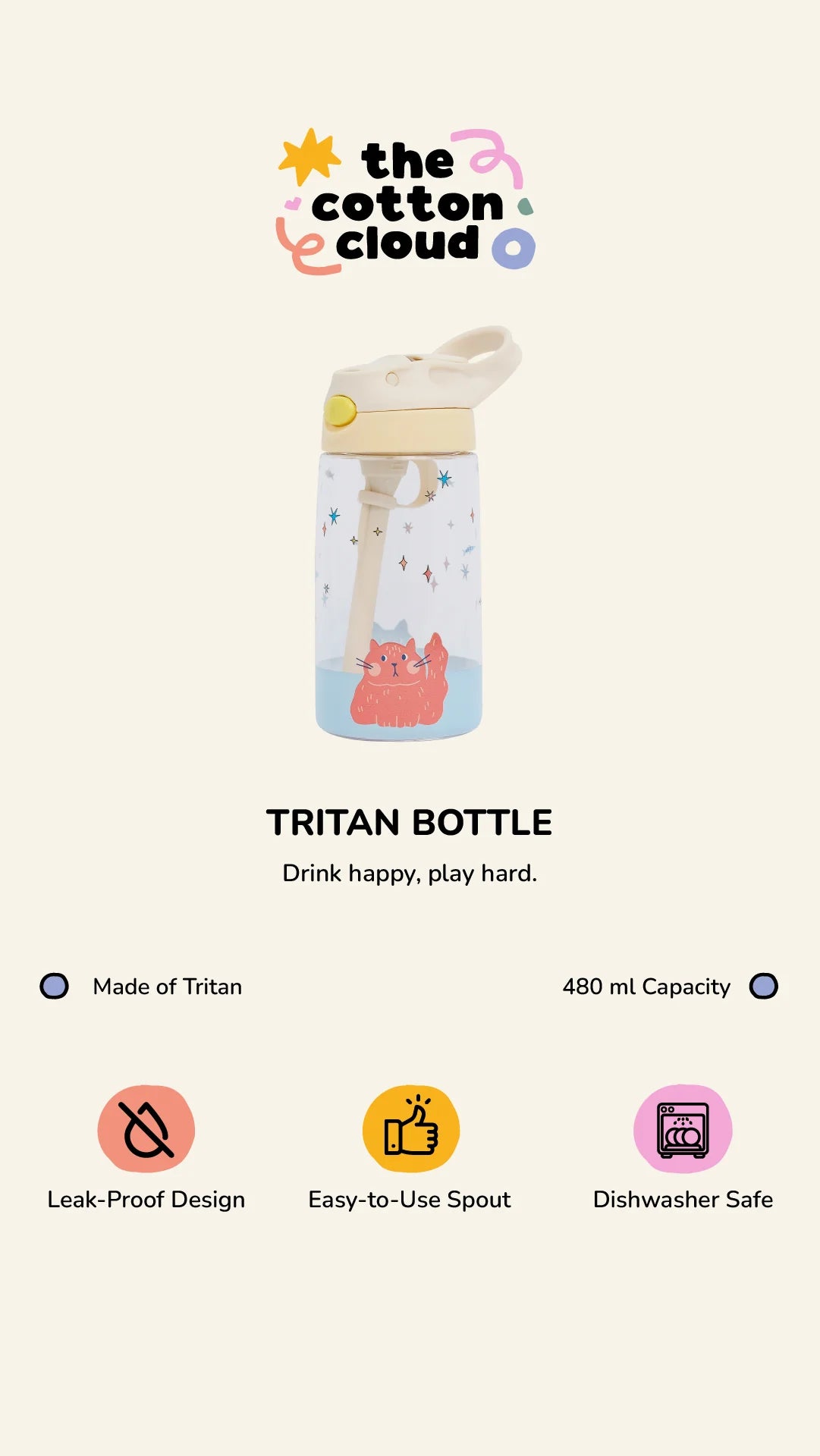 Tritan drikkedunk med sugerør - 480 ml - Confetti