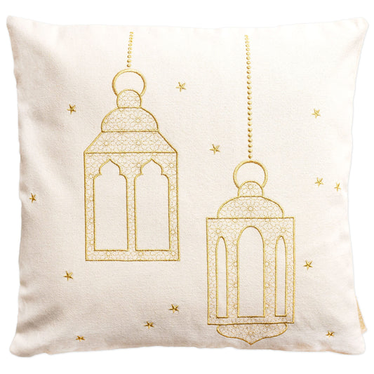 Ramadan Pudebetræk - broderet med gyldne Lanterner - 40 x40 cm