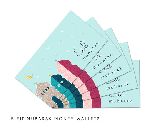 Eid Mubarak kuverter til pengegaver - 5 stk. - Aqua
